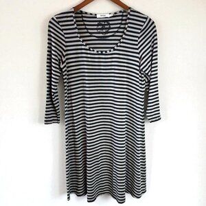 Myrine Antwerp Black and Gray Stripe Jersey Long Sleeve Dress Size Medium